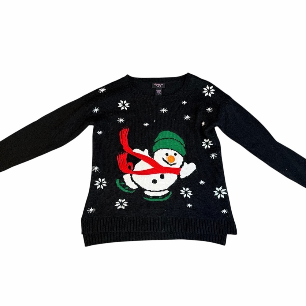 Hooked Up by IOT Black Sweater with Snowman Design